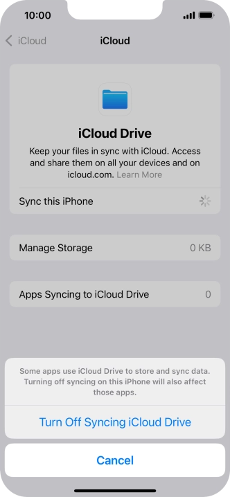 If you turn off the function, press Turn Off Syncing iCloud Drive.