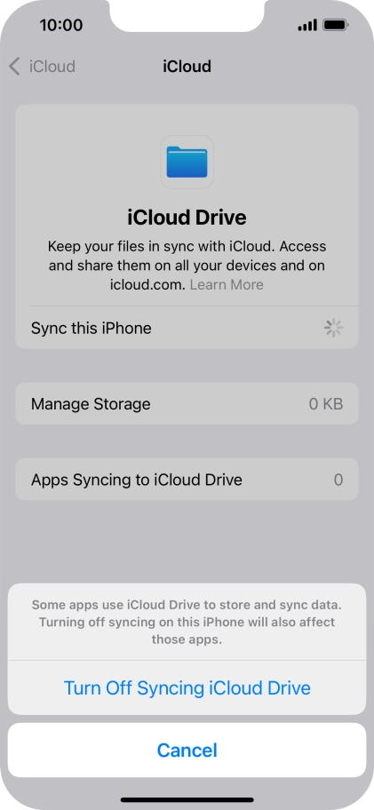 If you turn off the function, press Turn Off Syncing iCloud Drive.
