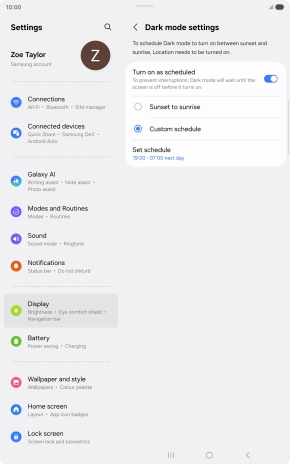 Press the required setting.