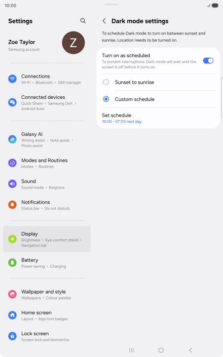 Press the required setting.