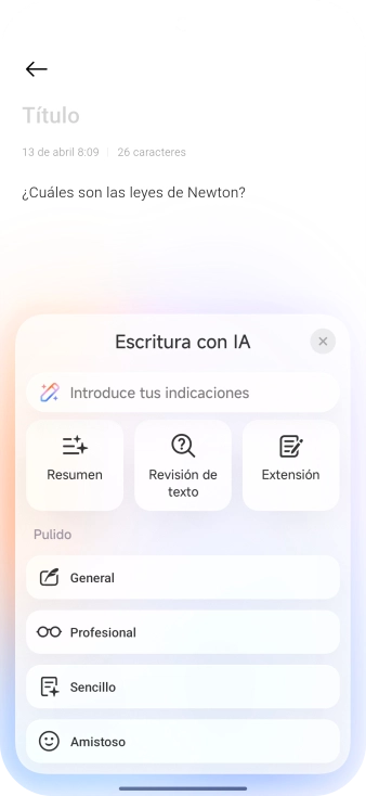 Para generar un texto, pulsa en el campo de escritura.