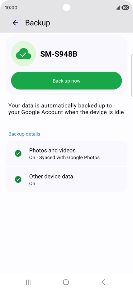 Press Back up now and wait while the phone memory is backed up.