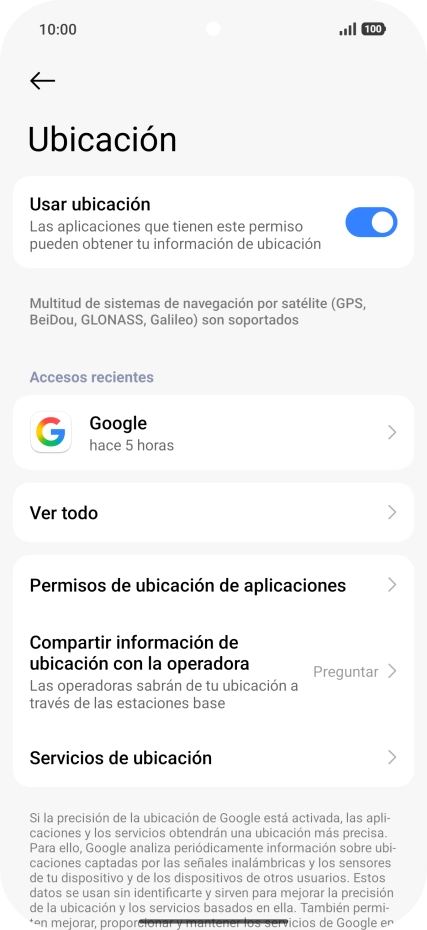 Pulsa Permisos de ubicación de aplicaciones.
