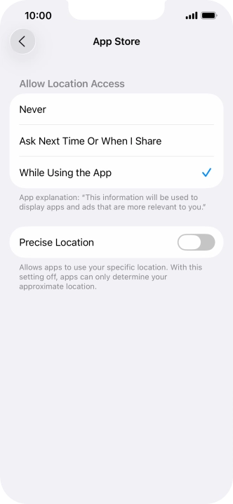 Press the required setting to turn the function on or off.