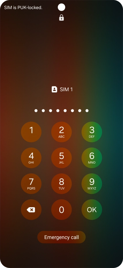 Key in the PUK and press OK.