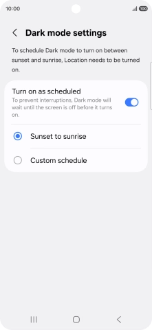 Press the required setting.