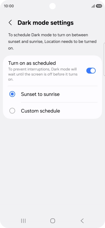 Press the required setting.