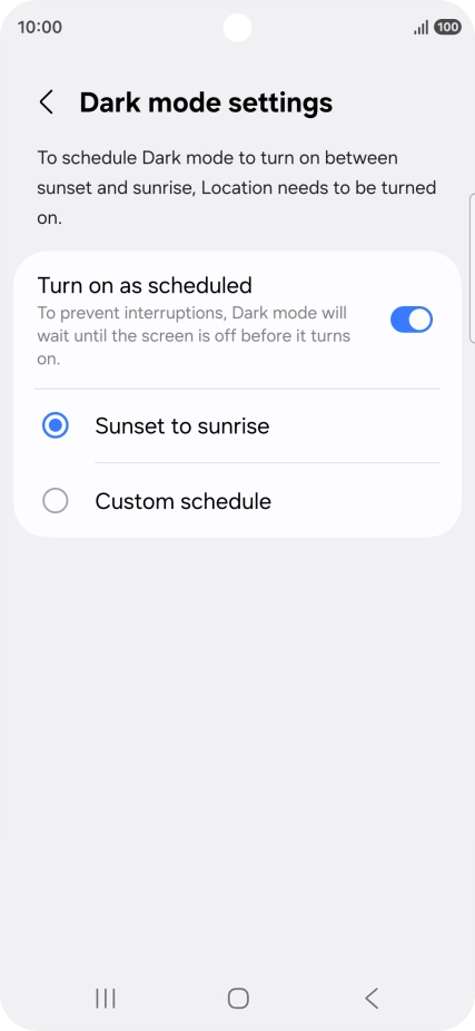Press the required setting.