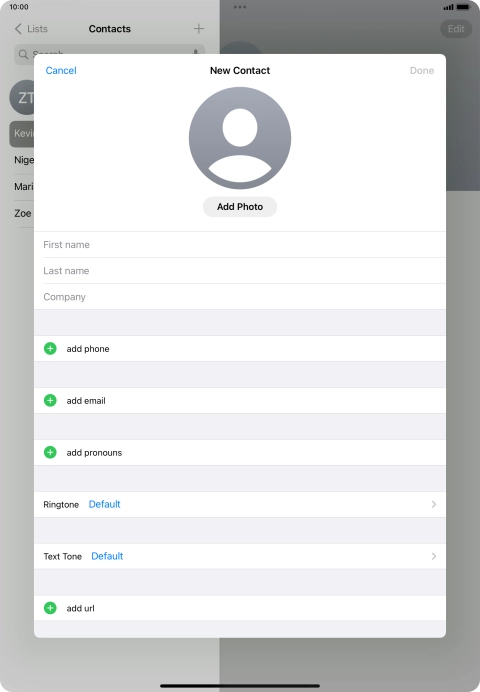 Press First name and key in the first name.