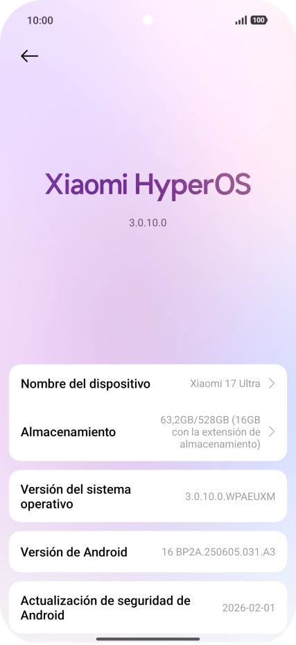 Pulsa Xiaomi HyperOS. Si hay una versión de software nueva disponible, aparecerá ahora en la pantalla. Sigue las indicaciones de la pantalla para actualizar el software del teléfono.