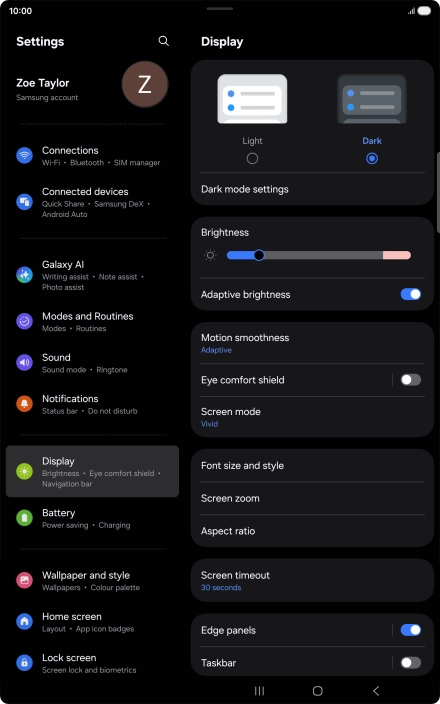 Press Dark mode settings.