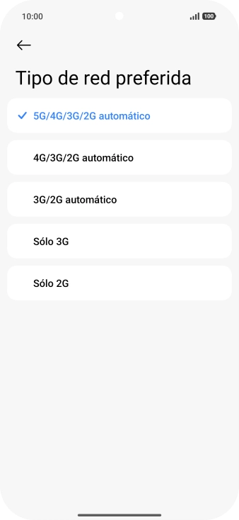 Pulsa el tipo de red deseado.
