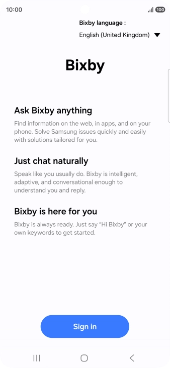 Press Sign in and follow the instructions on the screen to log on to your Samsung account.