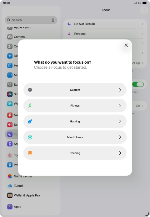 Press the required focus mode and follow the instructions on the screen to add the selected focus mode.