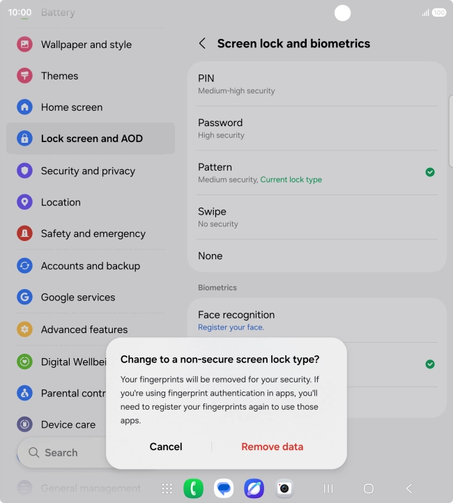 Press Remove data.