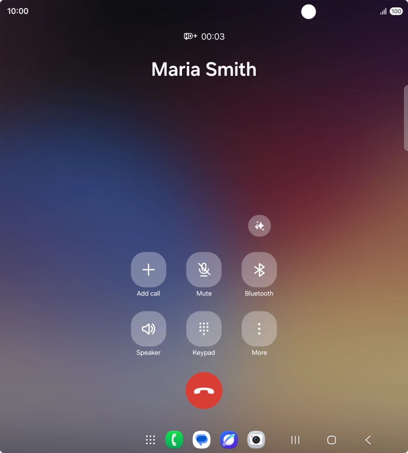 To use Galaxy AI for translation during a call, press the AI icon. To use Galaxy AI for translation during a call, press the AI icon.
