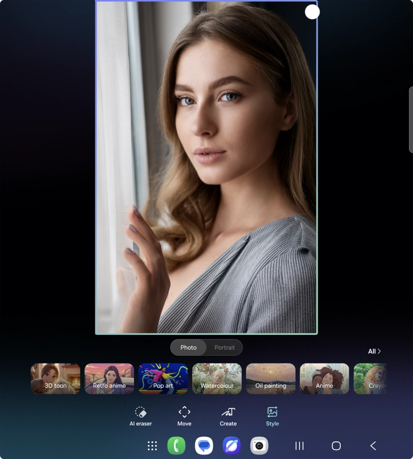 To change the style of your portrait photos, press Style and follow the instructions on the screen to use the function. To change the style of your portrait photos, press Style and follow the instructions on the screen to use the function.