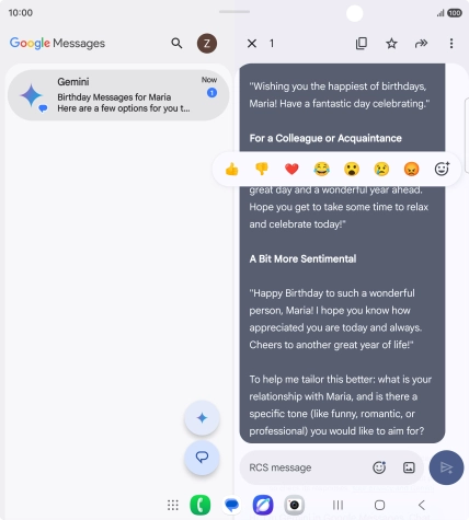 Press and hold the text suggestion from Gemini. Follow the instructions on the screen to use the text suggestion.