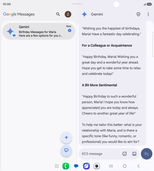 The text suggestion from Gemini is displayed.