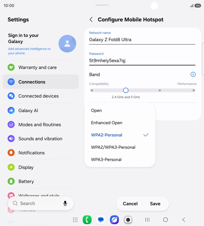Press WPA3-Personal to password protect your Wi-Fi hotspot.