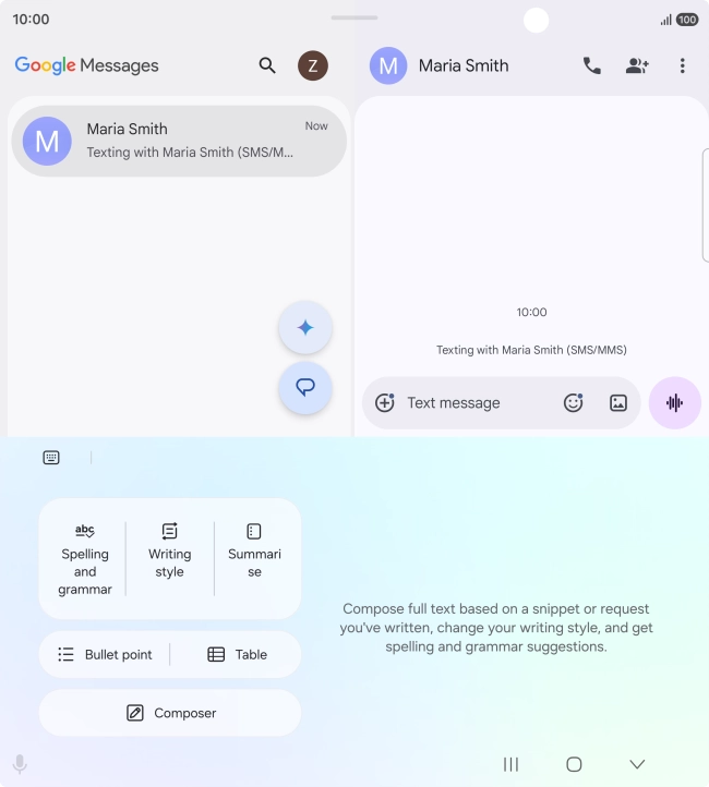 To generate a text, press Composer and follow the instructions on the screen to use the function. To generate a text, press Composer and follow the instructions on the screen to use the function.