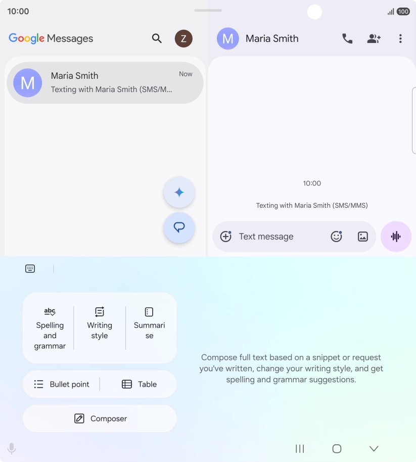 To generate a text, press Composer and follow the instructions on the screen to use the function. To generate a text, press Composer and follow the instructions on the screen to use the function.