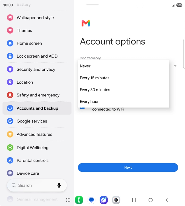Press the required setting.