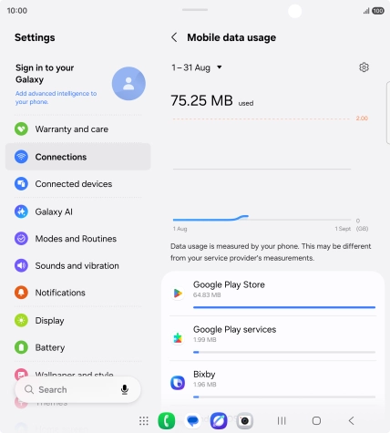 The data usage for each application is displayed below the name of the application.