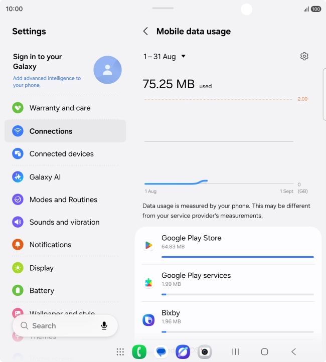 The data usage for each application is displayed below the name of the application.
