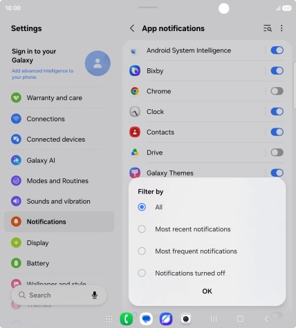 Press the required setting.