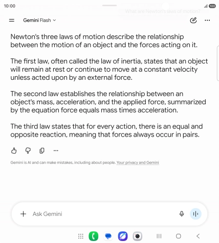 Transcription of the conversation with Gemini Live is now displayed.