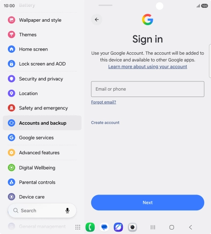 If you don't have a Google account, press Create account and follow the instructions on the screen to create an account.
