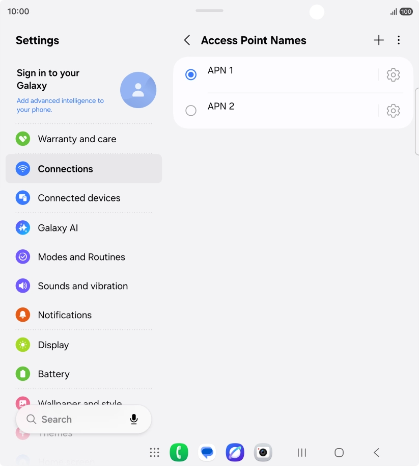 Press the field next to the data connection to activate it.