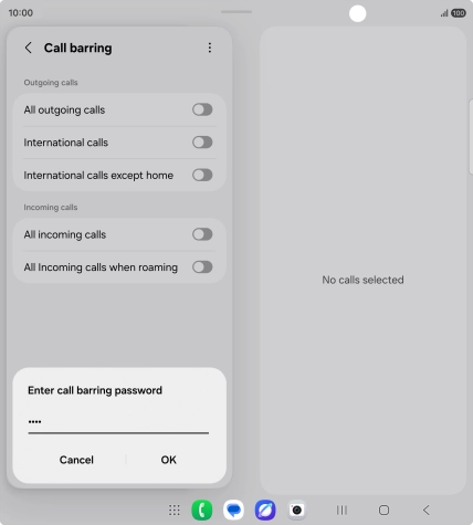 Key in your barring password and press OK. The default barring password is 0000.