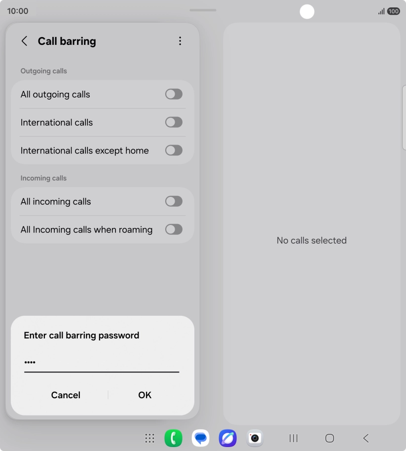 Key in your barring password and press OK. The default barring password is 0000.