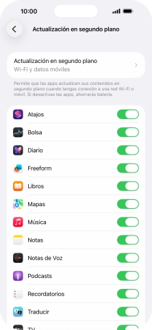 Pulsa Actualización en segundo plano.