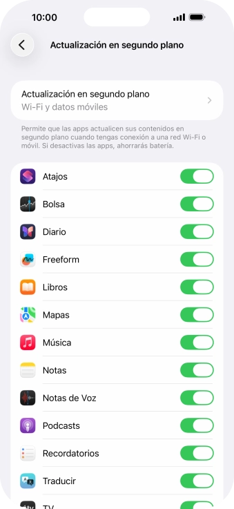 Pulsa Actualización en segundo plano.