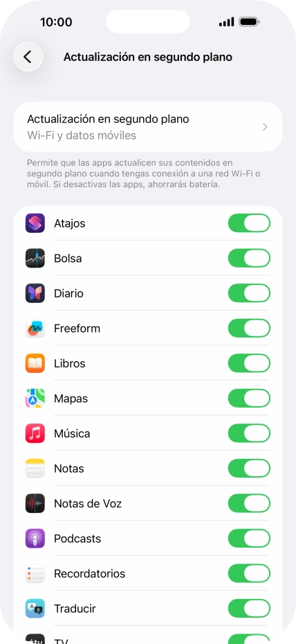 Pulsa Actualización en segundo plano.