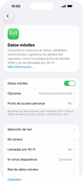Pulsa Red de datos móviles.