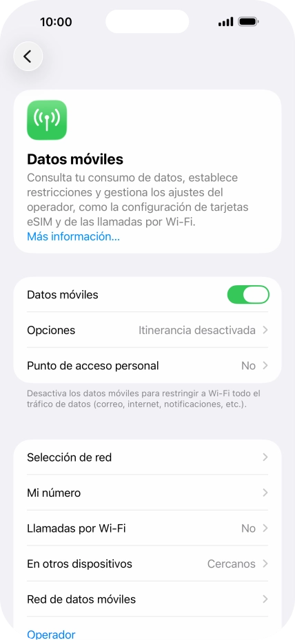 Pulsa Red de datos móviles.