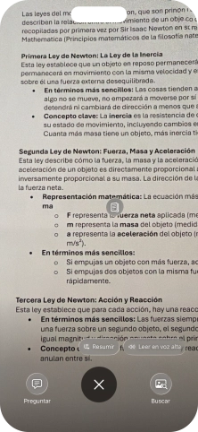 Para utilizar la inteligencia visual en un texto, fotografía el texto, pulsa el ajuste deseado y sigue las indicaciones de la pantalla para utilizar la función.