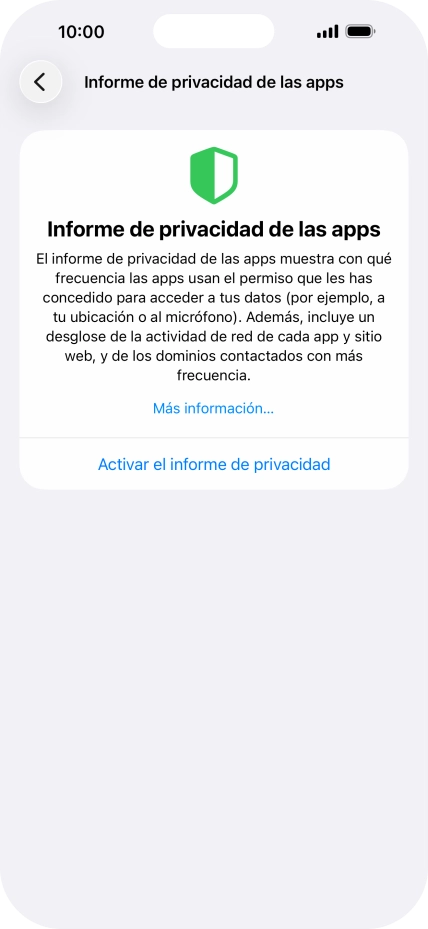 Pulsa Activar el informe de privacidad para activar la función.