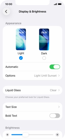 If you turn on the function, press Options and follow the instructions on the screen to select the required period of time for Dark Mode.