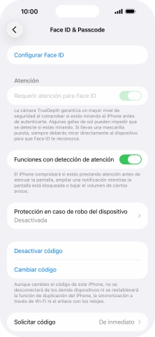 Pulsa Desactivar código e introduce el código de seguridad.