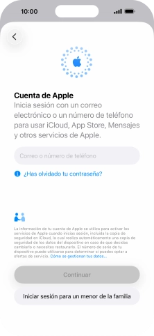 Pulsa Correo o número de teléfono e introduce el nombre de usuario de tu Cuenta de Apple.
