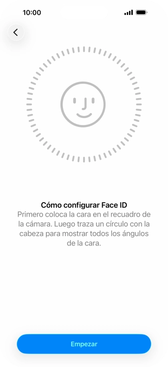Pulsa Empezar y sigue las indicaciones de la pantalla para crear un código de seguridad con la función de reconocimiento facial (Face ID).