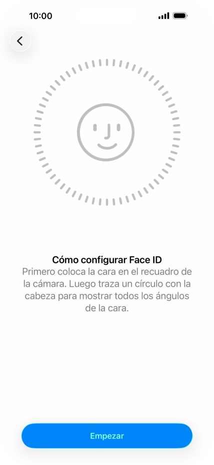 Pulsa Empezar y sigue las indicaciones de la pantalla para crear un código de seguridad con la función de reconocimiento facial (Face ID).