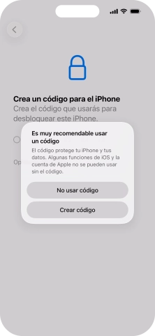 Si desactivas la función, pulsa No usar código.