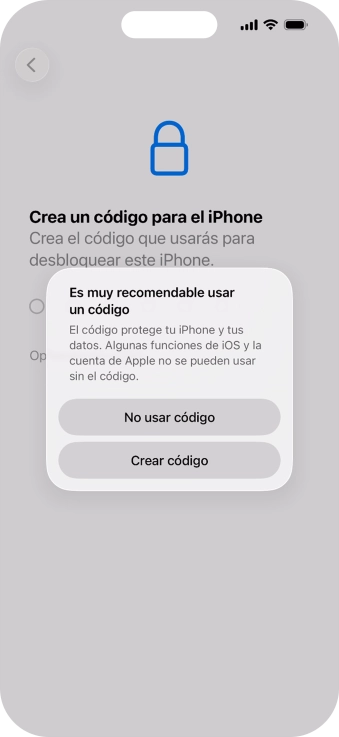 Si desactivas la función, pulsa No usar código.