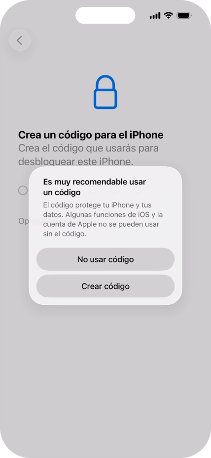Si desactivas la función, pulsa No usar código.